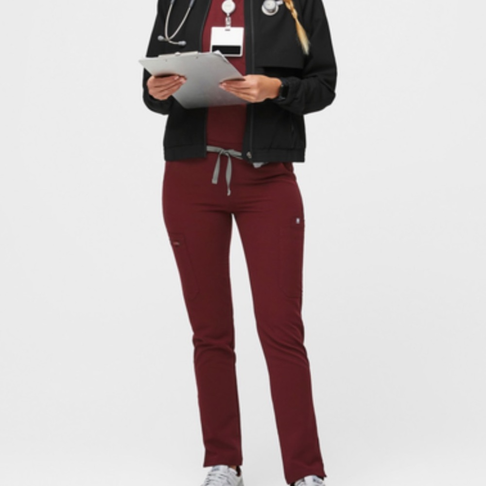 Figs maroon scrub set yola and one pocket top
